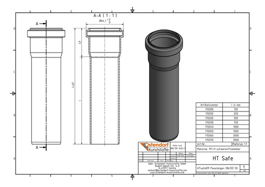 Ostendorf HTsafe Rohr EM DN/OD 50, 1000 mm