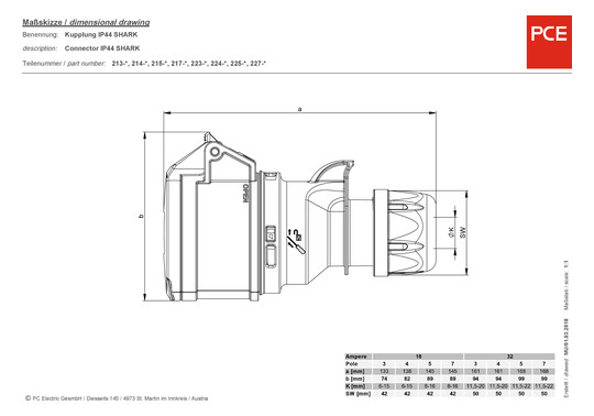 CEE-Kupplung 16A 5p 6h IP44/IP54   215-6 