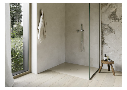Bette Duschfliese BetteAir 1000 x 900 mm, bahama beige, Rechteck, glasierter Titan-Stahl, mit Minimum-Täger
