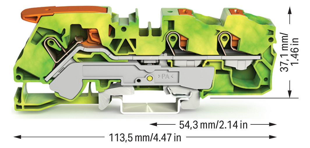 Schutzleiter-Reihenklemme 0,5-16qmm gn/ge 1Etage Hutschiene TH35