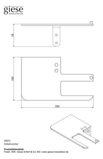 Giese Papierhalter Version rechts, mit Ablagefläche, Holzoptik, schwarzer Kern, 250x150x78mm, schwarz matt