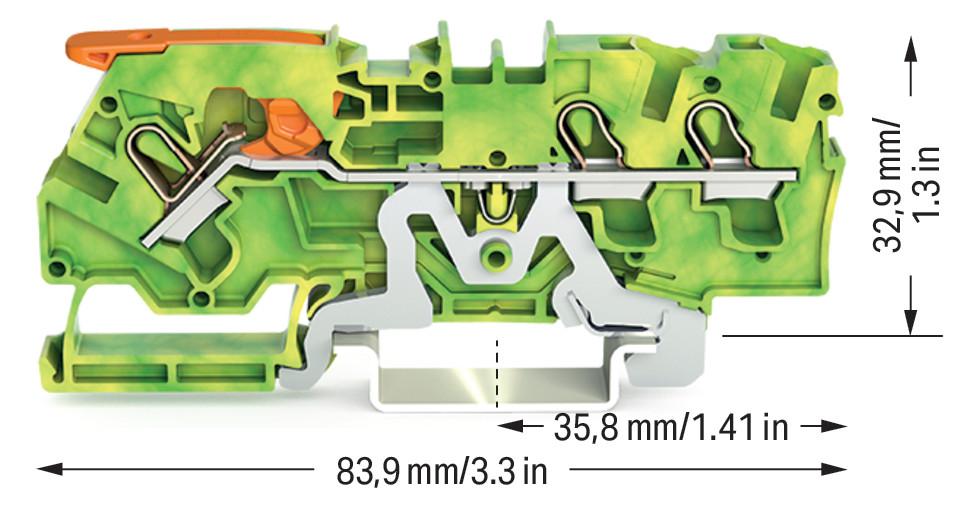 Schutzleiter-Reihenklemme 0,5-6qmm gn/ge 1Etage APL_erf. PEN-Funktion möglich