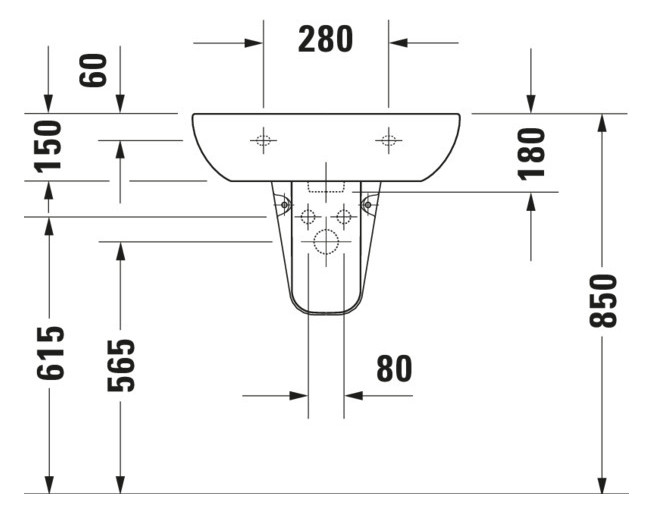 Duravit Waschtisch D-Code 60 x 46 cm, mit Hahnloch, Überlauf, Hahnlochbank, weiß