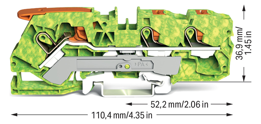 Schutzleiter-Reihenklemme 0,5-10qmm gn/ge 1Etage APL_erf. Hutschiene TH35