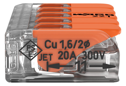 Steckklemme 5f 450V 32A Serie 221 0,2-4qmm m.BetätiHebel f.Massivleiter