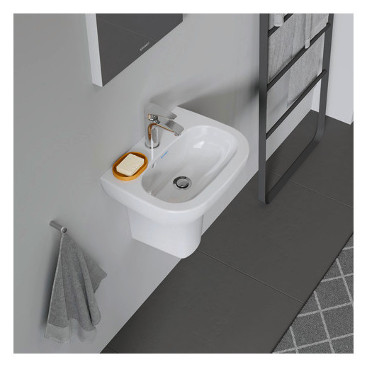 Duravit Handwaschbecken D-Code 45x34cm, mit Hahnloch, Überlauf, Hahnlochbank, weiß
