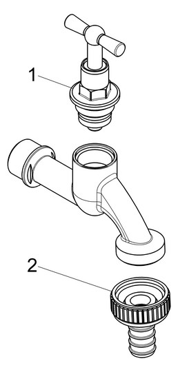 Schlösser Auslaufventil 1730 DN 25, 1", mit Schlauchverschraubung, Knebeloberteil, matt verchromt