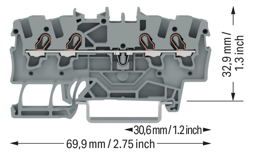 Reihenklemme 0,25-1,5qmm Serie 2001 18A 1Etage 4kl gr Hutschiene TH35