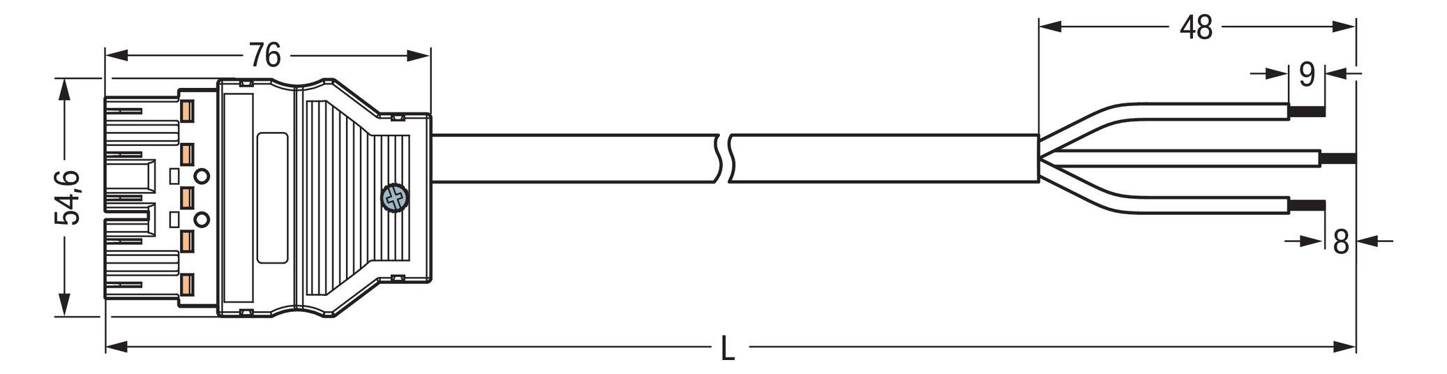Geräteanschlussleitung 5p H05Z1Z1-F sw 1,5qmm L1000mm 5x1,5qmm Stecker fr.Ende