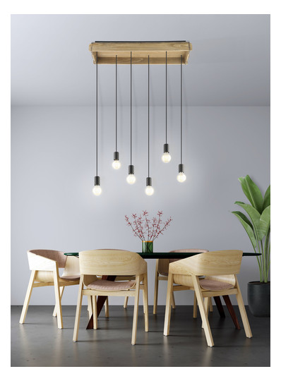 EGLO Hängeleuchte/6 Schwarz/Holz   43592 