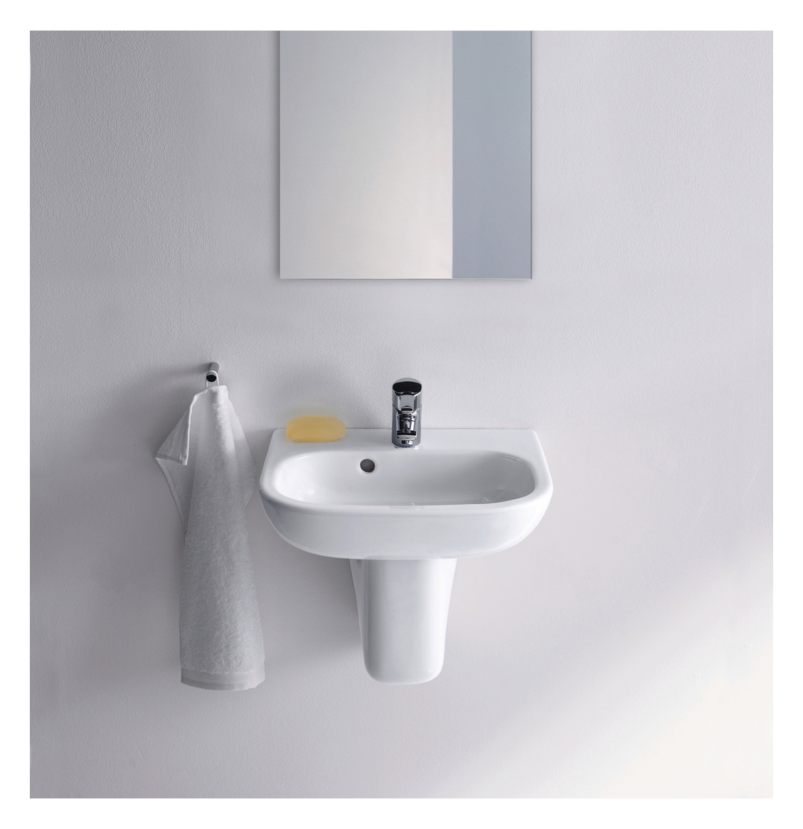 Duravit Handwaschbecken D-Code 45x34cm, mit Hahnloch, Überlauf, Hahnlochbank, weiß