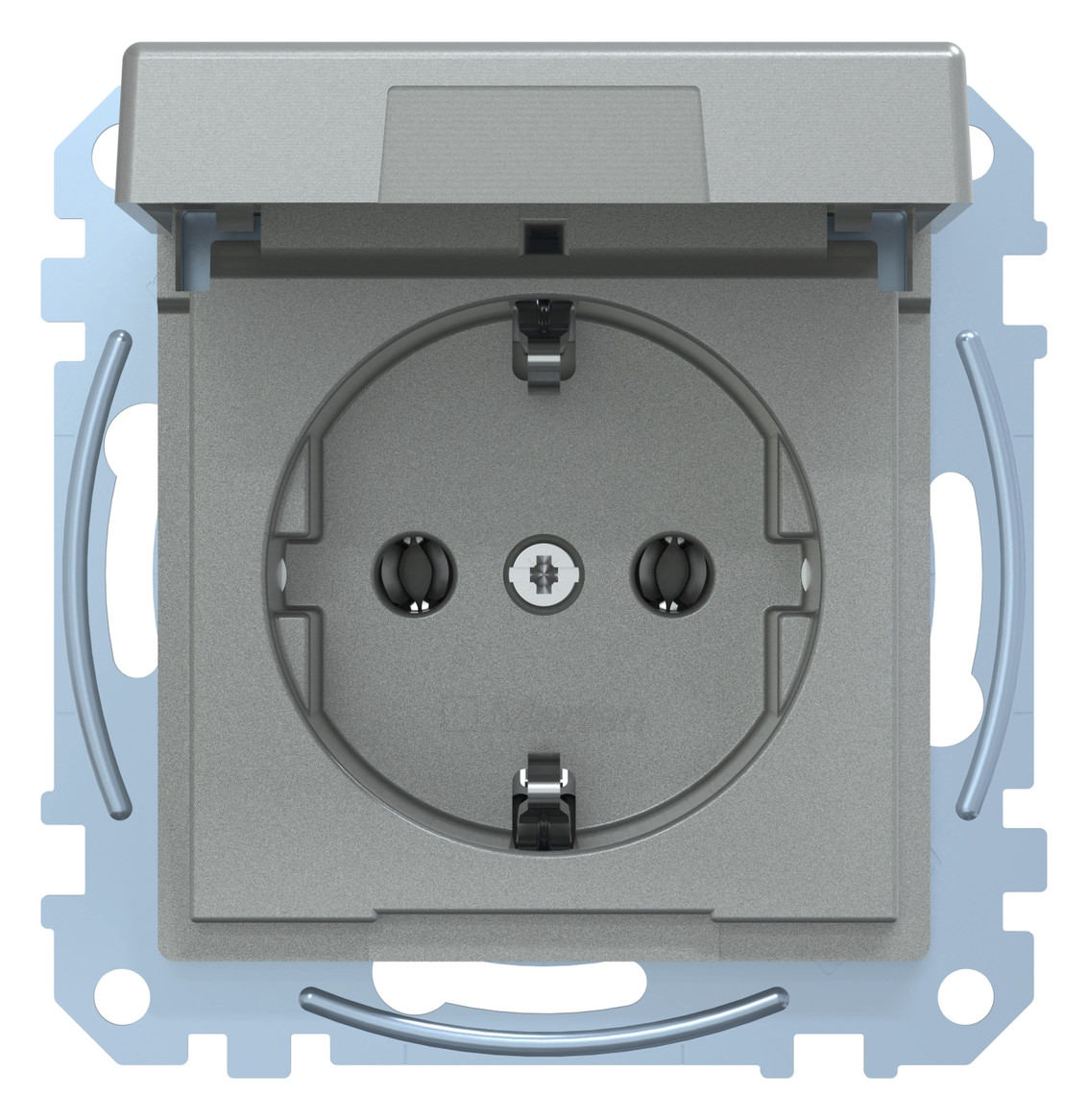 Steckdose 1f alu mt System M UP Klappd IP20
