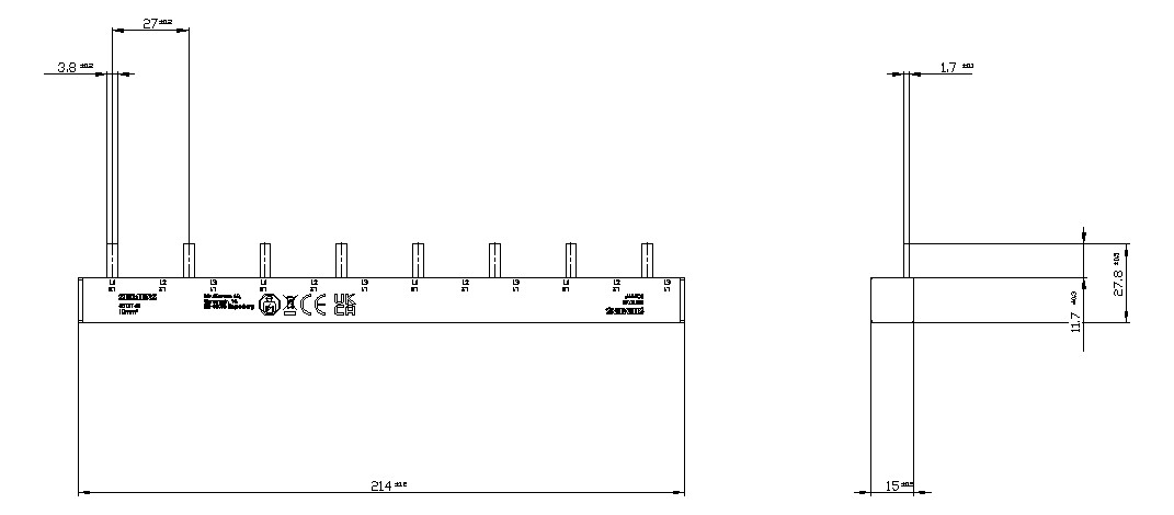 Phasenschiene 1ph 18mm 214mm 10qmm 50A Stift Isoliert