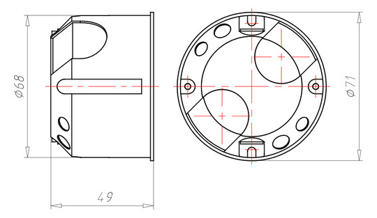 Hohlwanddose luftd Ø68x48mm Kst rnd IP3X Gehäusedurchführung durch Dichtmembran