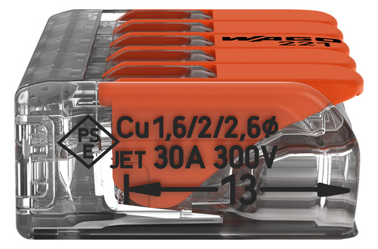 Steckklemme 5f 450V 41A Serie 221 0,5-6qmm farblos m.BetätiHebel