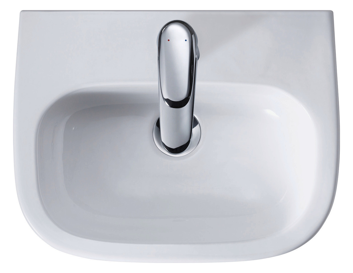 Duravit Handwaschbecken D-Code 45x34cm, mit Hahnloch, Überlauf, Hahnlochbank, weiß
