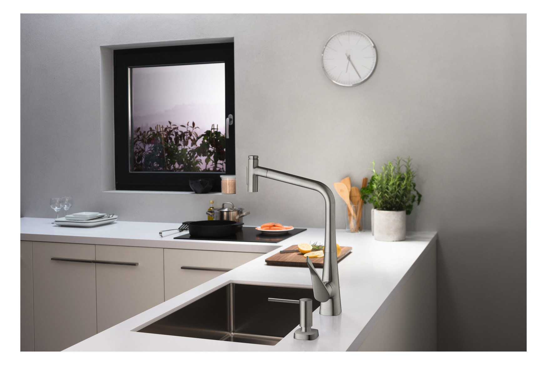 hansgrohe Spültisch-Einhebelmischer 320 Metris Select M71 mit Ausziehbrause, 2jet, sBox, Edelstahl-Optik