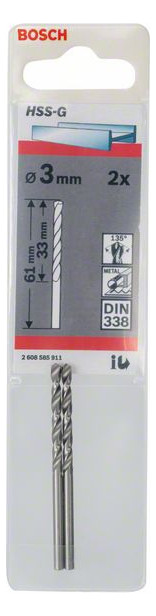 Metallbohrer Ø3mm zyl.Steckachse 33/3mm f.Edelstahl f.Stahl