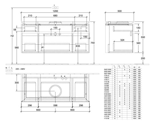 V&B Waschtischunterschrank Legato 120x55x50cm, Waschtisch mittig, mit LED-Beleuchtung, Glossy Grey