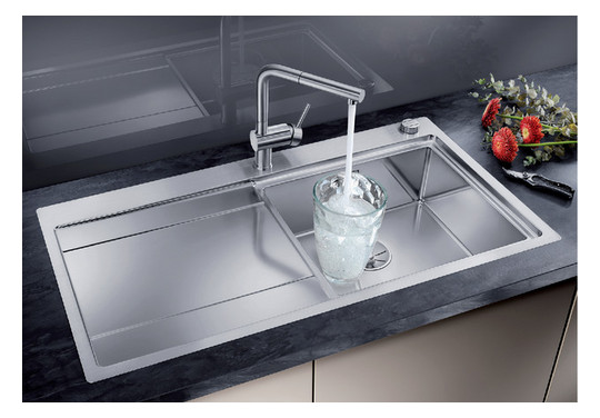 Blanco Spüle DIVON II 5 S-IF 100 x 51 cm, Edelstahl Seidenglanz, Becken links, mit Ablauffernbedienung