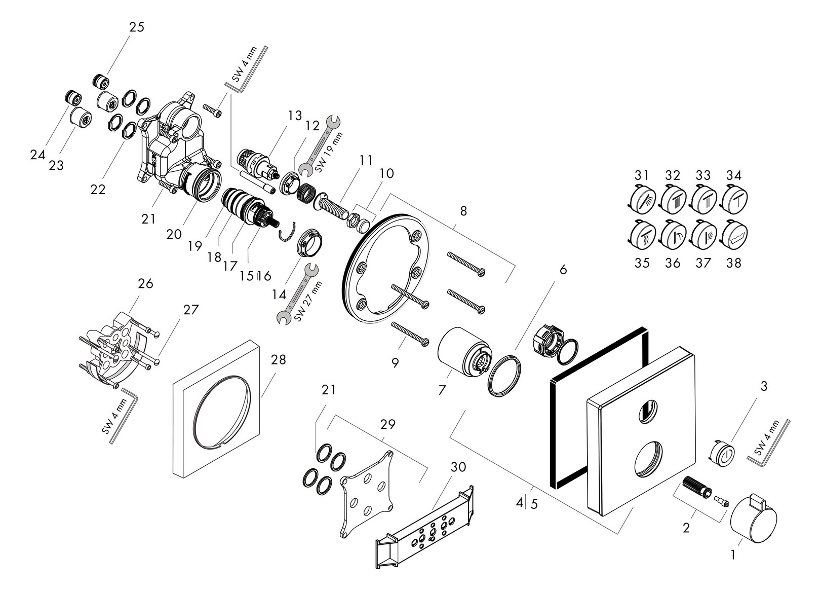 hansgrohe Fertigmontageset ShowerSelect Glas UP-Thermostat, 1 Verbraucher, Glas, weiß/chrom