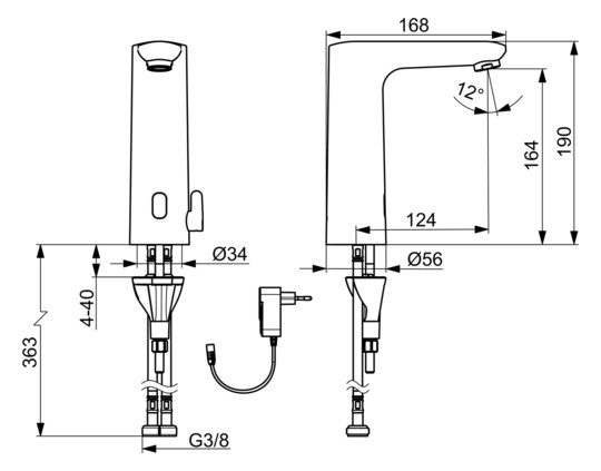 HANSA Infrarot-Waschtisch-Armatur HANSAELECTRA Netzbetrieb, ohne Ablaufgarnitur, Ausladung 124mm, chrom