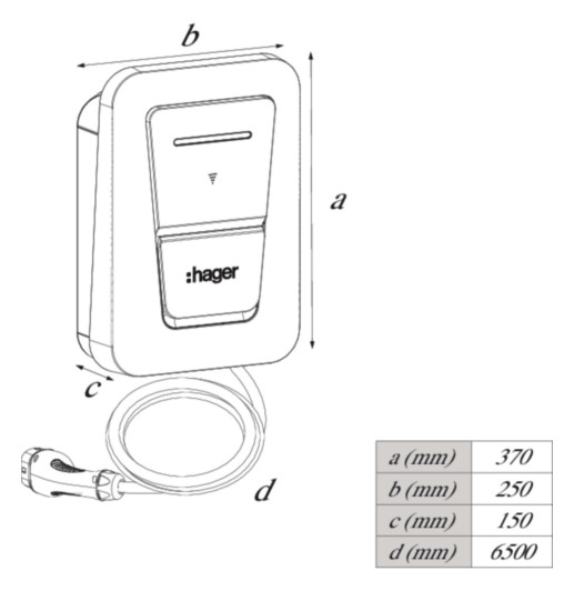 Wallbox 11kVA 3ph witty L6,5m 1f IP54 11kW/Ladep 250x370x150mm Wandmont Kst
