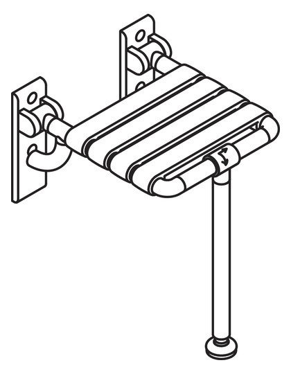 HEWI Klappsitz 801 345 x 408 mm, felsgrau, mit Bodenstütze, breitem Puffer