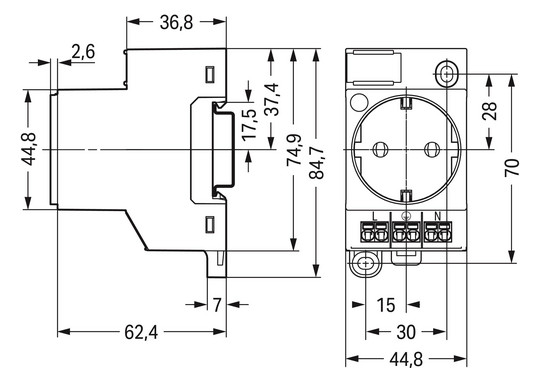 Steckdose REG 250V/AC 16A m.KontrLeuchte 2,5TE Mit Kontroll-Leuchte 84,7mm IP20
