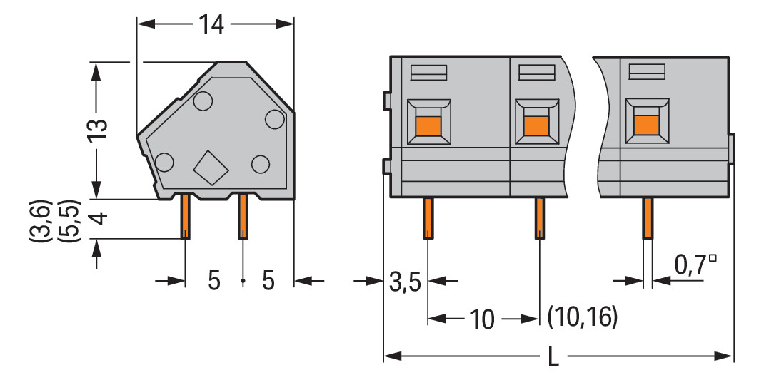 Printklemme 23f 1re gr Serie 236 RM=10,16 Federzuganschluss/Lötanschluss Printklemme 23f 1re gr Serie 236 RM=10,16 Federzuganschluss/Lötanschluss