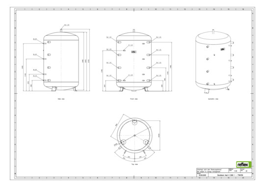 Reflex Pufferspeicher Storatherm Heat H 2000/1, Ø 1200 mm, 6 bar, mit Glattrohrwärmeübertrager, ohne Isolierung, silber