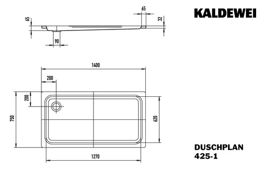 Kaldewei Duschwanne DUSCHPLAN 425-1 75x140cm, schwarz