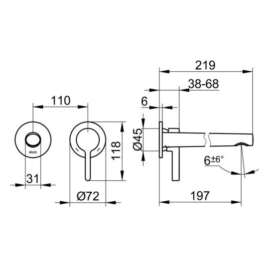 KEUCO Fertigmontageset Edition 400 UP-Waschtisch-Einhebelmischer, ohne Ablaufgarnitur, Bronze gebürstet, Ausladung 197 mm
