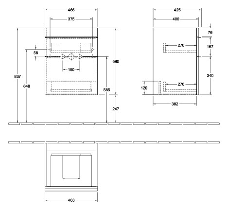 V&B Waschtisch-Unterschrank Venticello 46,6x59x42,5cm, Griff Copper, kansas oak