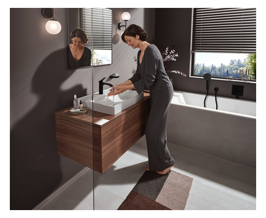 hansgrohe Waschtisch-Einhebelmischer 110 Vivenis mit Zugstangen-Ablaufgarnitur, mattschwarz