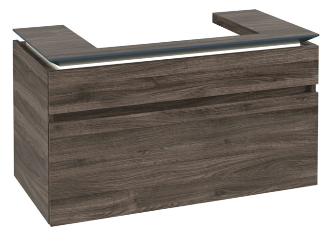 V&B Waschtischunterschrank Legato 100x55x50cm, Waschtisch mittig, mit LED-Beleuchtung, Stone Oak