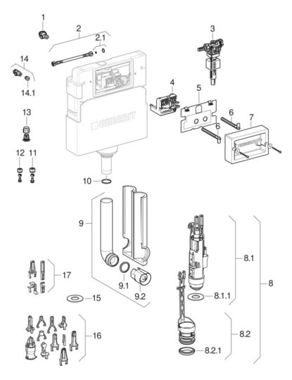 Geberit Wand-WC-Element Duofix Basic BH 112cm, Betätigung vorne, mit Delta UP-Spülkasten 12 cm