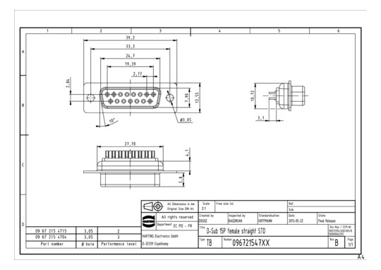 HART HARTING BUCHSENLEISTE D 09672154704 