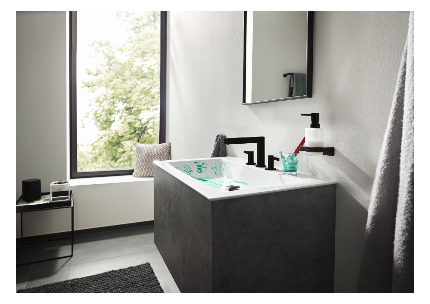 hansgrohe 3-Loch-Waschtisch-Armatur 110 Finoris mit Push-Open-Ablaufgarnitur, mattschwarz