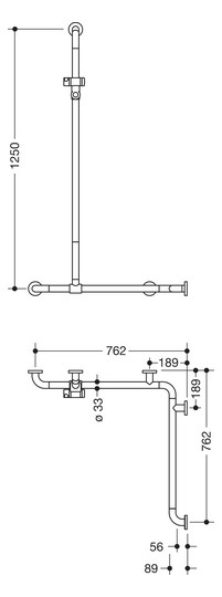 HEWI Duschhandlauf 801 762/762 x 1250 mm, lichtgrau, suizidhemmend