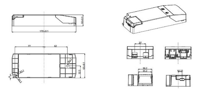 LED-Steuerung 44W 300-1050mA 6-52V IP20 Dimmung DALI Kstgeh dyn 170x65x30mm