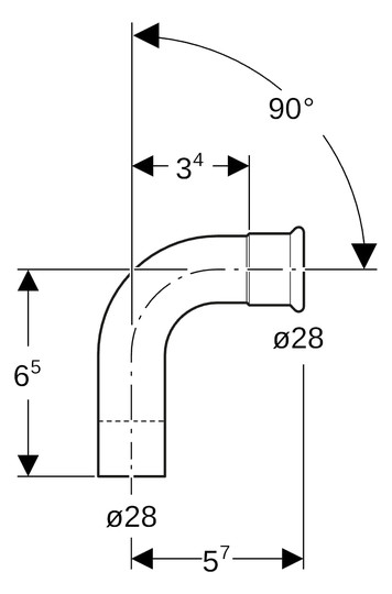 Geberit Gas-Bogen Mapress Ø 28 mm, 90Grad, mit Einschubende, Kupfer