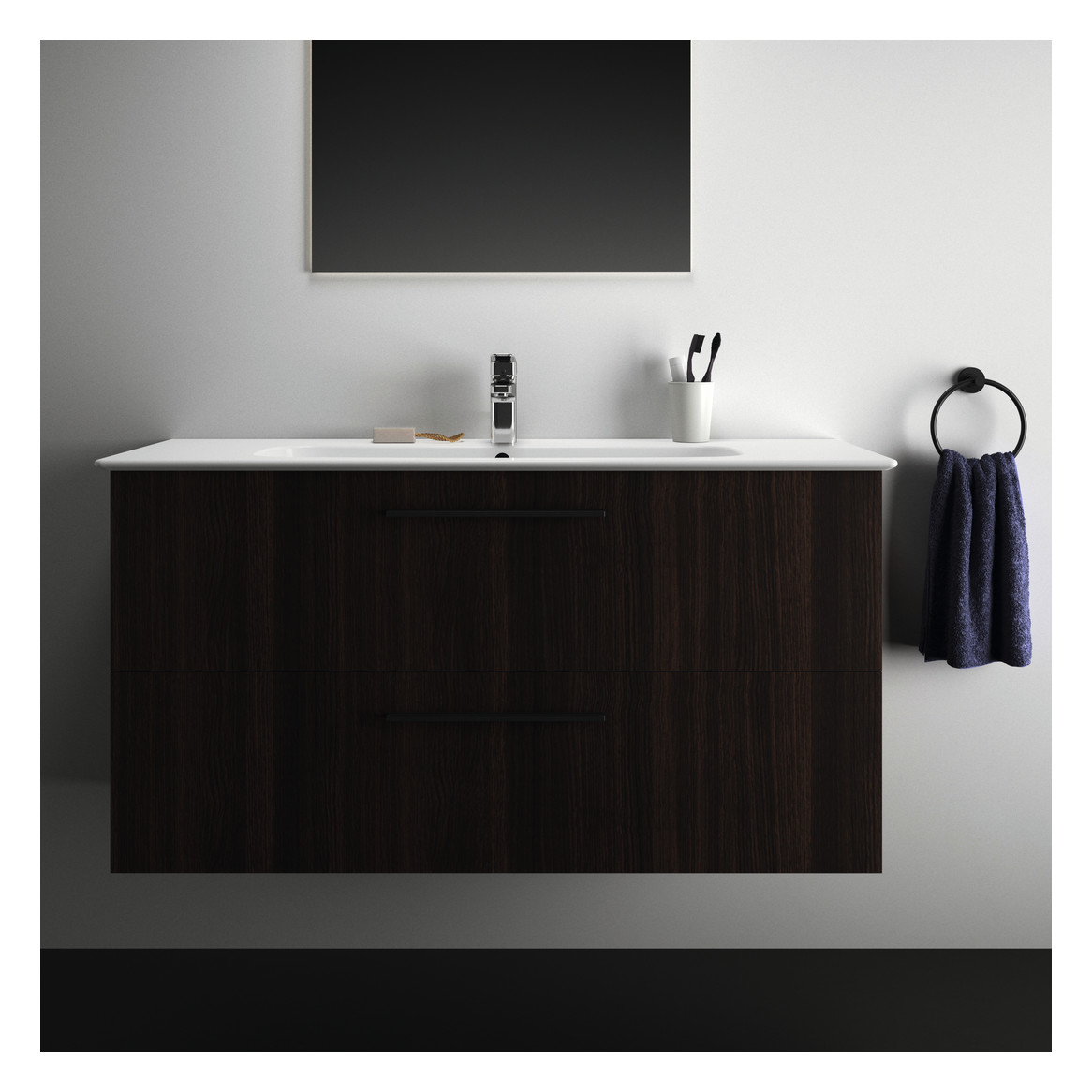 Ideal-Standard Möbelwaschtisch-Paket i.life A 124x46x64,5cm, 1 Hahnloch, Griff Chrom gebürstet, coffee oak