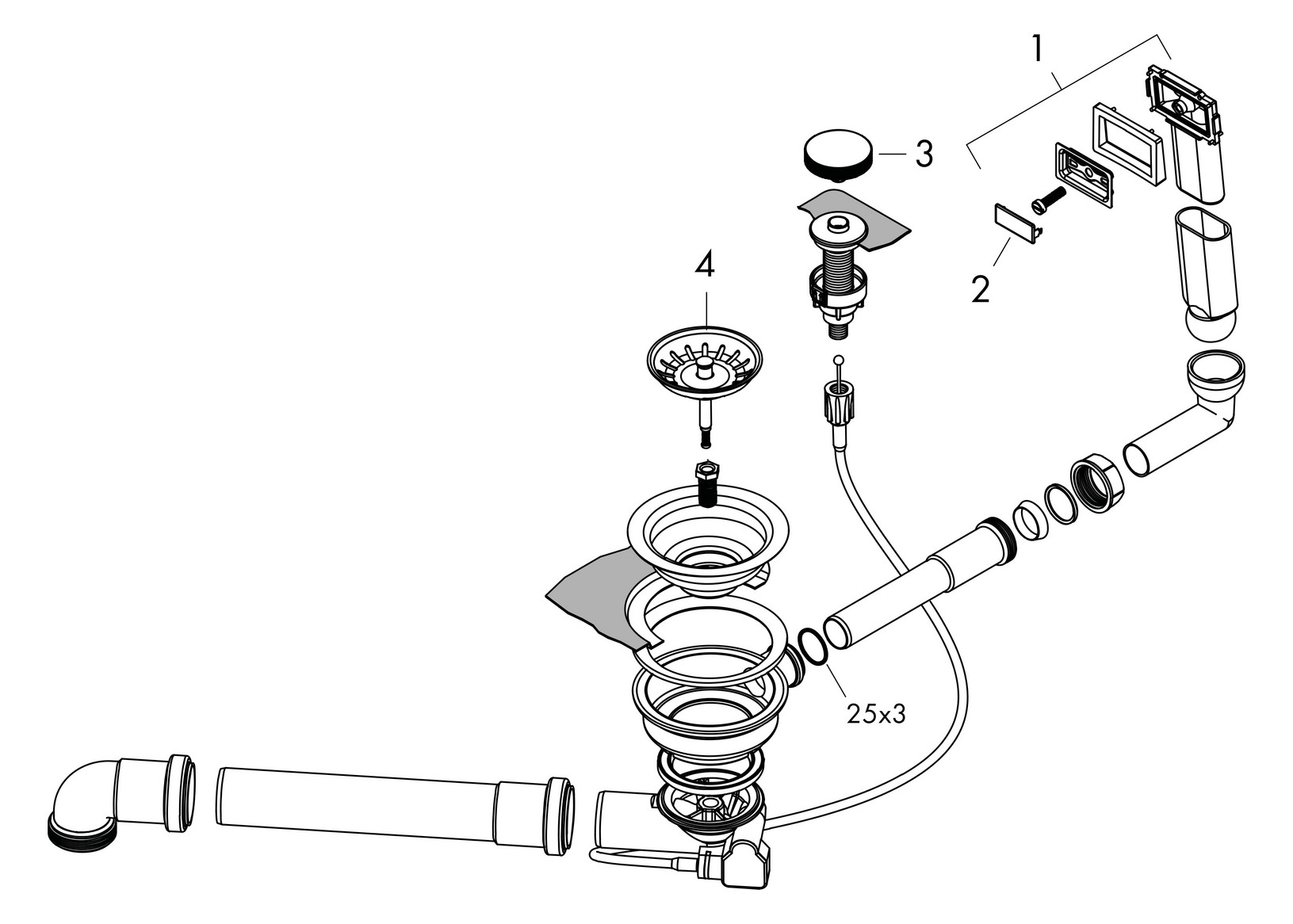 hansgrohe Ab- und Überlaufgarnitur D16-11 automatisch, für Einzelbecken Granit, chrom