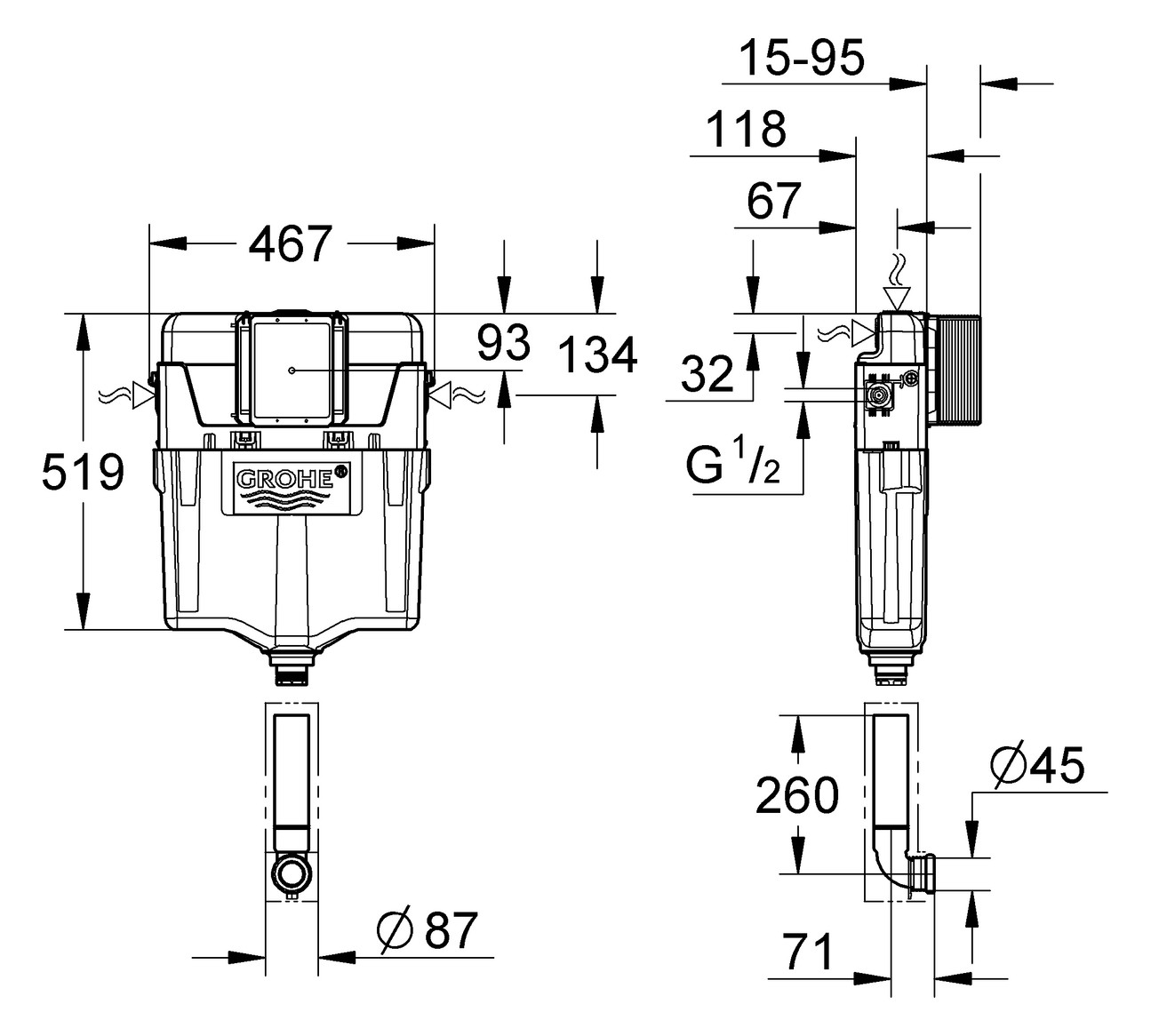 GROHE WC-UP-Spülkasten GD 2 6-9 l, einstellbar