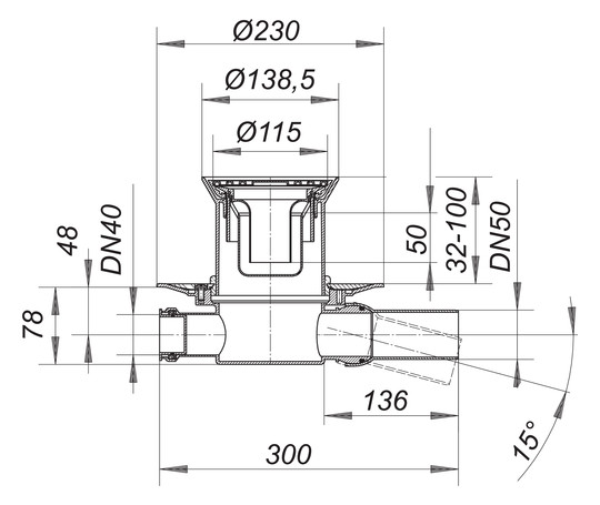 Dallmer Bodenablauf 32 ERP 12 Serie 10 Ø 115 mm, DN 50, Polypropylen, hochschlagfest