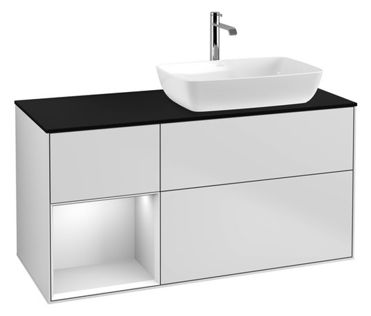 V&B Waschtisch-Unterschrank Finion 120cm, Abdeckplatte black matt, Regal White matt lacquer, White matt lacquer
