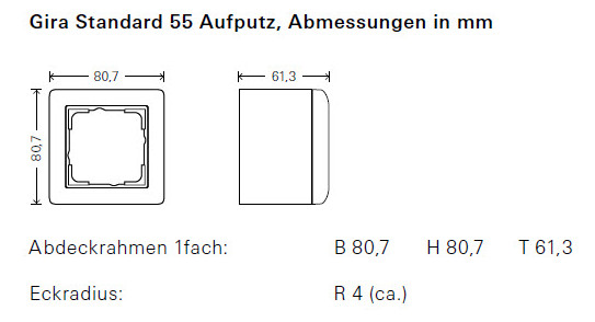 Gehäuse AP 1f Kst rws Standard 55 glz AP-Geh IP20 Gehäuse AP 1f Kst rws Standard 55 glz AP-Geh IP20