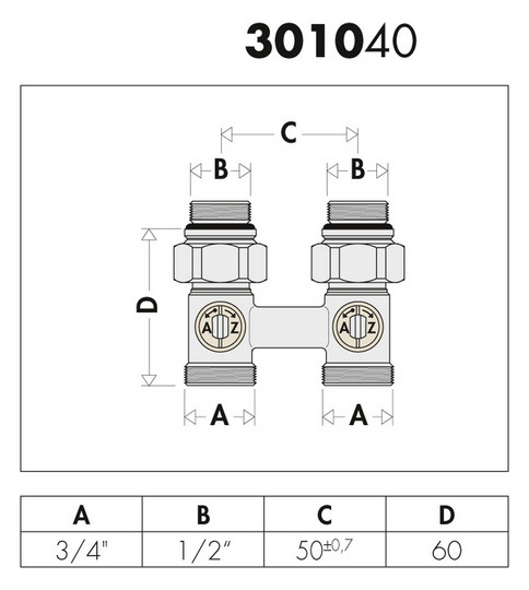 Caleffi Zweirohr-Hahnblock Heizkörperanschluss 1/2" AG, Anschluss Klemmverschraubung 3/4", Durchgangsform