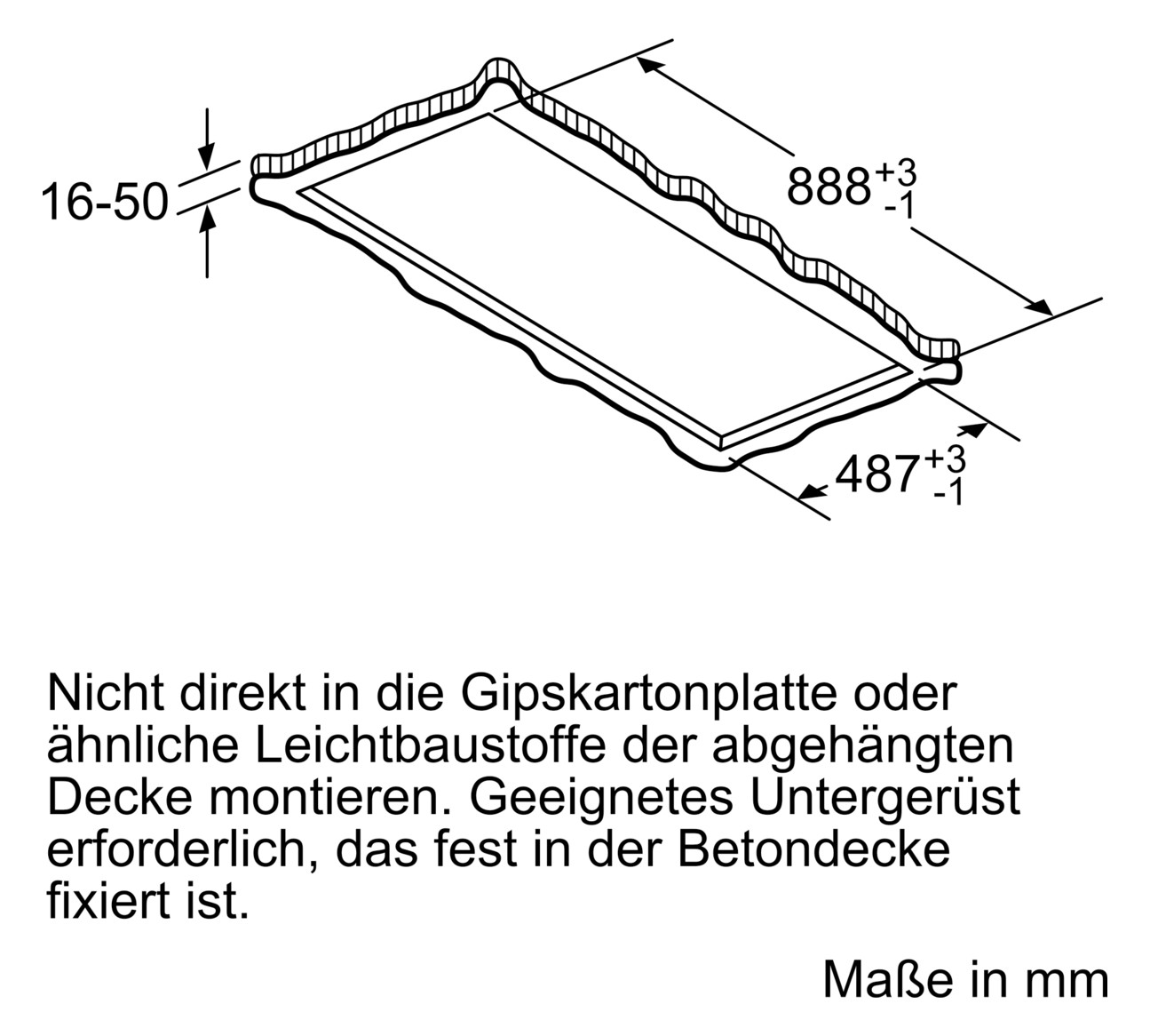 Deckendunstabzug 888mm ws A 56dB Ø150mm 450cbm/h LED 3st Abl/Uml T510mm